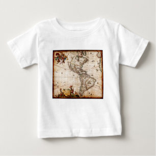 Camiseta Para Bebê Mapa Antigo do Continente Americano