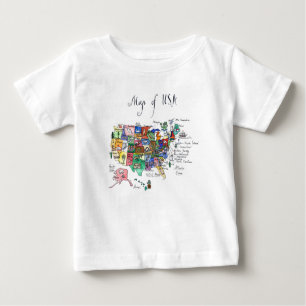 Camiseta Para Bebê Mapa das atrações dos Estados Unidos da América