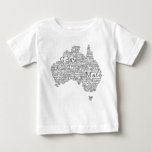 Camiseta Para Bebê mapa das gírias australianas (Frente)