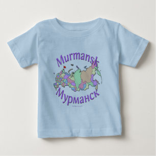 Camiseta Para Bebê Mapa de Murmansk Rússia