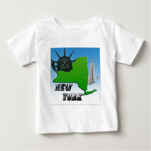 Camiseta Para Bebê Mapa de Nova Iorque, Estátua da Liberdade, Monumen