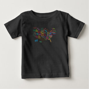 Camiseta Para Bebê Mapa de texto do roteiro dos Estados Unidos da