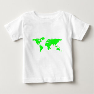 Camiseta Para Bebê Mapa do Mundo Branco Verde