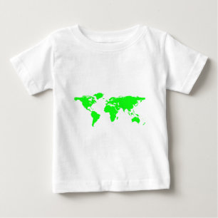 Camiseta Para Bebê Mapa do Mundo Branco Verde