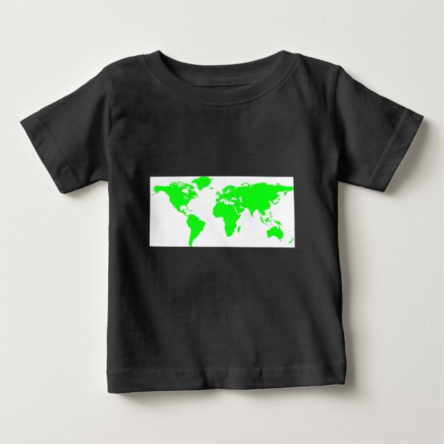 Camiseta Para Bebê Mapa do Mundo Branco Verde (Frente)