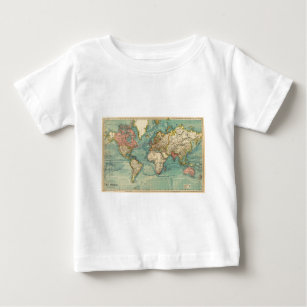 Camiseta Para Bebê Mapa do mundo do vintage