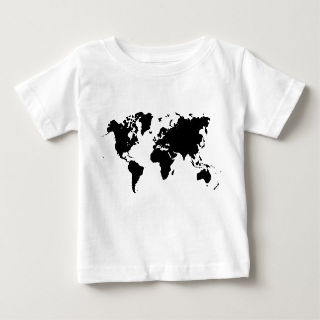 Camiseta Para Bebê Mapa do mundo - preto (Frente)