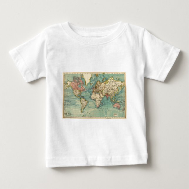 Camiseta Para Bebê Mapa do Mundo Vintage (Frente)