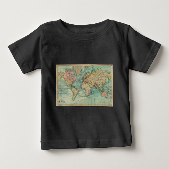 Camiseta Para Bebê Mapa do Mundo Vintage (Frente)