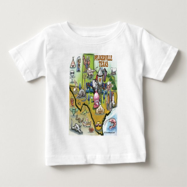 Camiseta Para Bebê Mapa dos desenhos animados de Pflugerville Texas (Frente)