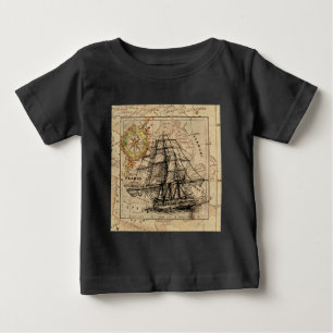Camiseta Para Bebê Mapa e navio antigo do General France
