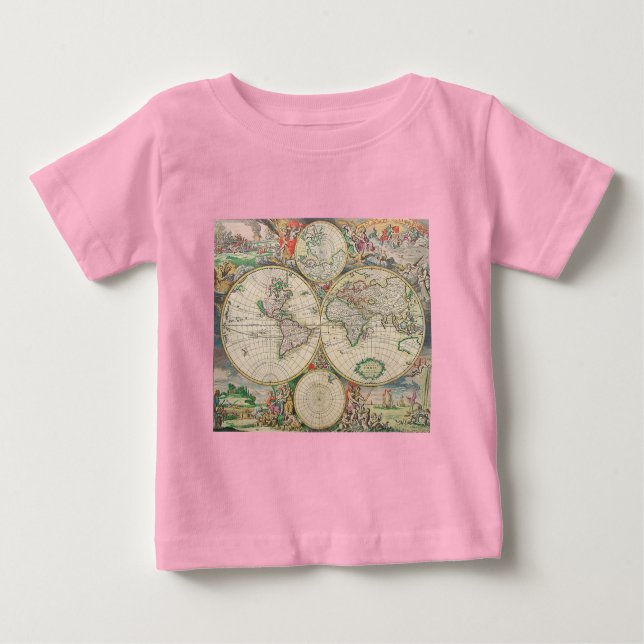 Camiseta Para Bebê Mapa Mundial Antiquado (Frente)