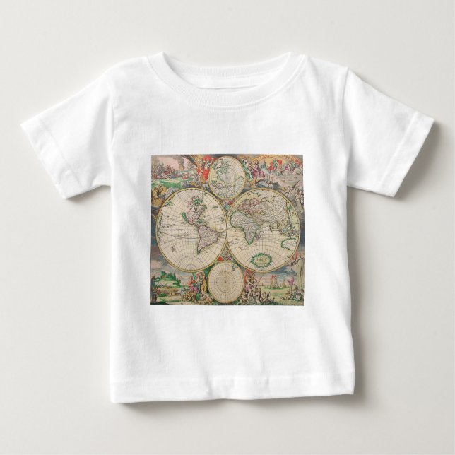 Camiseta Para Bebê Mapa Mundial Antiquado (Frente)
