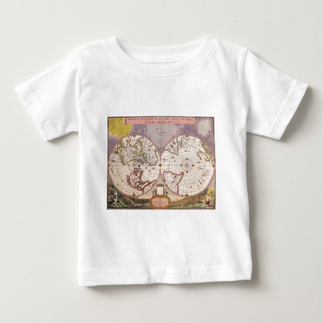 Camiseta Para Bebê Mapa Mundial Antiquado (Frente)