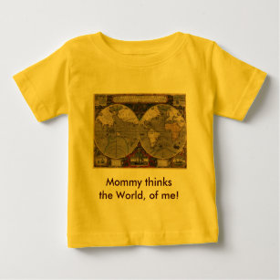 Camiseta Para Bebê Mapa Mundial Antiquado