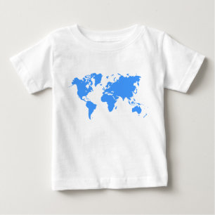 Camiseta Para Bebê Mapa Mundial - Azul Bebê