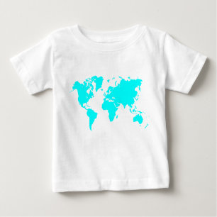Camiseta Para Bebê Mapa Mundial - Ciano