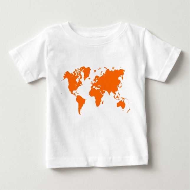 Camiseta Para Bebê Mapa Mundial - Laranja (Frente)