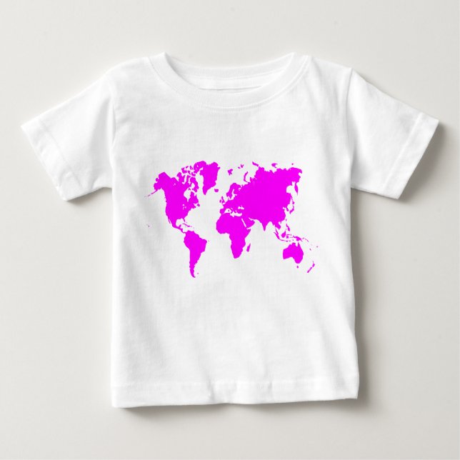 Camiseta Para Bebê Mapa Mundial - Magenta (Frente)