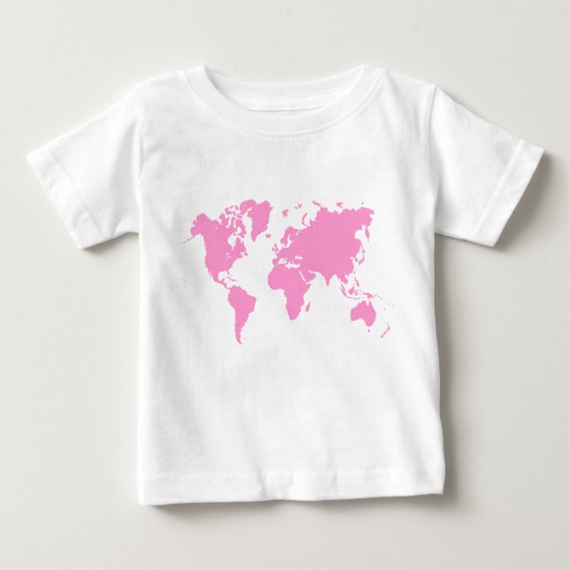 Camiseta Para Bebê Mapa Mundial - Rosa (Frente)