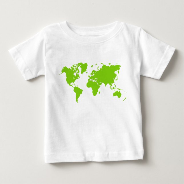 Camiseta Para Bebê Mapa Mundial - Verde Marciano (Frente)
