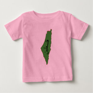 Camiseta Para Bebê mapa palestino com palavra palestina em árabe