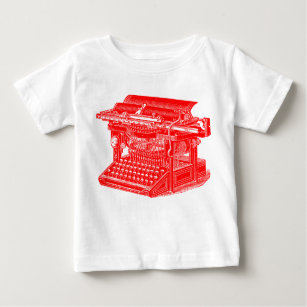 Camiseta Para Bebê Máquina de escrever Vintage - Vermelho
