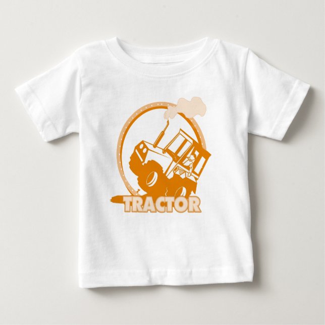 Camiseta Para Bebê Máquina de Fazenda de Trator Laranja (Frente)
