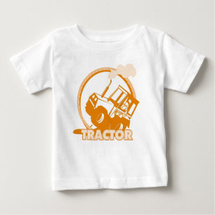 Camiseta Para Bebê Maquinaria de fazenda alaranjada do trator