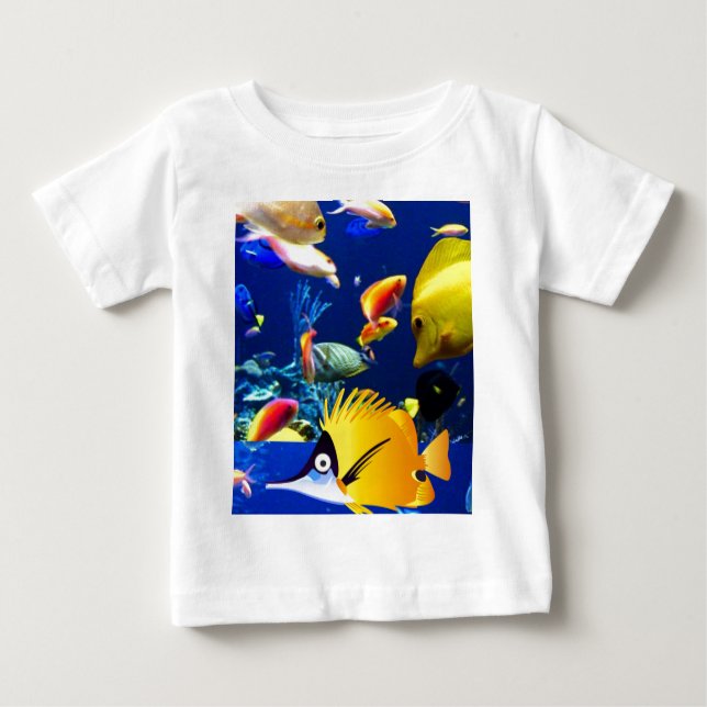 Camiseta Para Bebê mar de peixes (Frente)