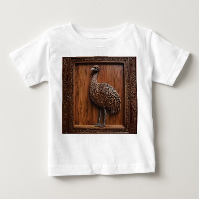 Camiseta Para Bebê Maravilhas: Impressão de madeira de Emu Australian (Frente)