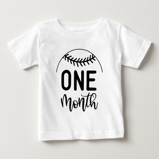 Camiseta Para Bebê Marco de um mês de bebê de beisebol - (Frente)