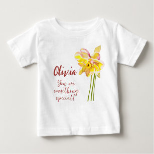 Camiseta Para Bebê Março flor de nascimento Watercolor Daffodi Baby T