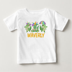 Camiseta Para Bebê Mardi Gras Gingham e Gators Name Shirt