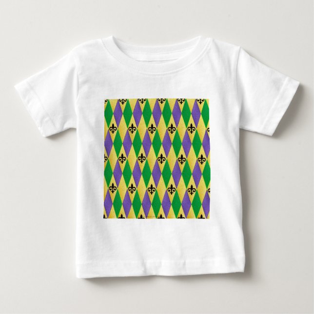 Camiseta Para Bebê Mardi Gras Harlequin Fleur De Lis (Frente)