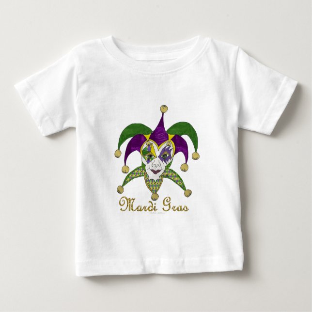 Camiseta Para Bebê Mardi Gras Jesters Mask colorido (Frente)