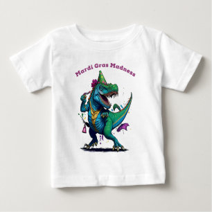 Camiseta Para Bebê Mardi Gras Madness T Rex Dinossaur Bead Mardi Graw