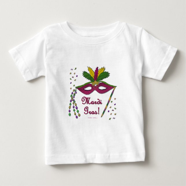 Camiseta Para Bebê Mardi Gras Mask Feather Miçanga (Frente)