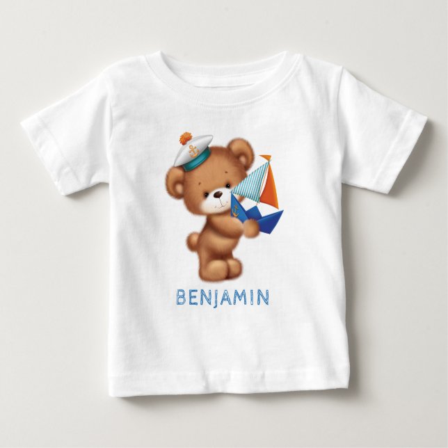 Camiseta Para Bebê Marinheiro de Urso de Teddy Bonito Personalizado (Frente)