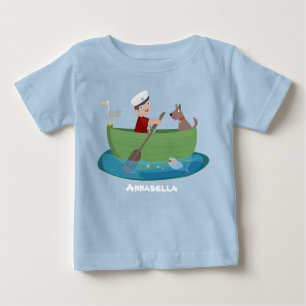 Camiseta Para Bebê Marinheiro e cartoon de barco a remos de cãozinho