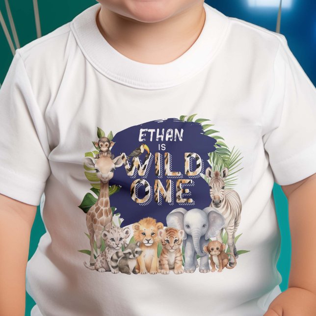 Camiseta Para Bebê Marinho Azul Selvagem Um Animais Safari Ameaçou 1r (Criador carregado)