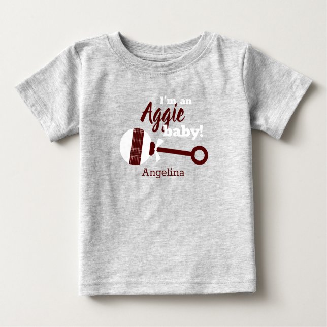 Camiseta Para Bebê Maroon Xadrez Rattle Aggie Baby T-Shirt (Frente)