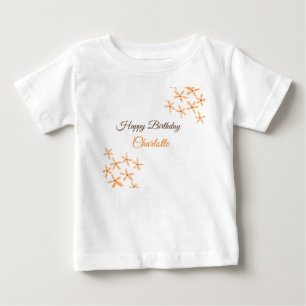 Camiseta Para Bebê Marrom-alaranjado feliz aniversário adicione nome 