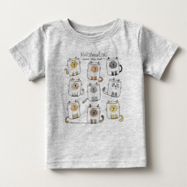 Camiseta Para Bebê MarSHmeowLOWS Whimsical Wordplay Cat Marshmallows (Frente)