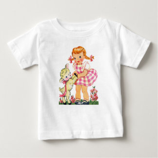 Camiseta Para Bebê Mary Little Lamb Nursery Rhyme garota com cabelo v