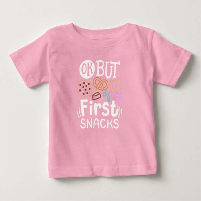 Camiseta Para Bebê Mas primeiro lanche (Frente)