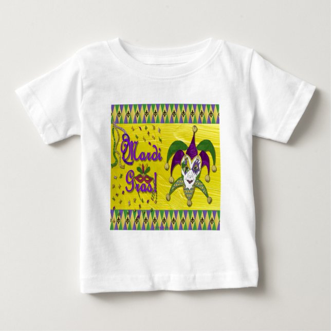Camiseta Para Bebê Máscara de Bobo Carnaval Arlequim (Frente)