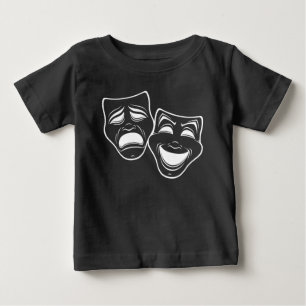Camiseta Para Bebê Máscaras de Comédia e Tragédia Pretas e Brancas In