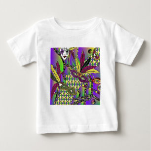 Camiseta Para Bebê Máscaras de penas do Mardi Gras Psychedelic