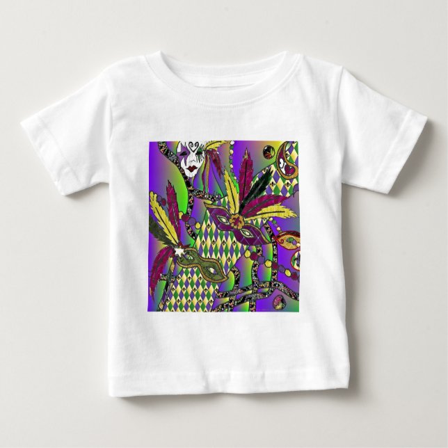 Camiseta Para Bebê Máscaras de penas do Mardi Gras Psychedelic (Frente)